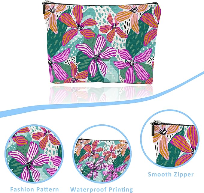 Makeup Bag Abstact Tropical Flowers Cosmetic Bag Mini Portable Travel Toiletry Bag Organizer Makeup Brushes Aesthetic Accessories Waterproof Storage Bag for Women