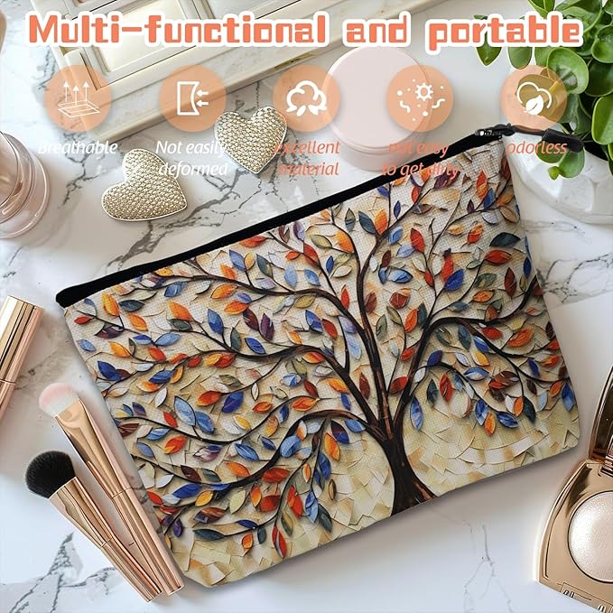 Cosmetic Bags Travel Makeup Toilet Case Waterproof Pouch for Women Girls 6.7X9.45inches - Another Version of Colorful Leaf - Tree Artwork