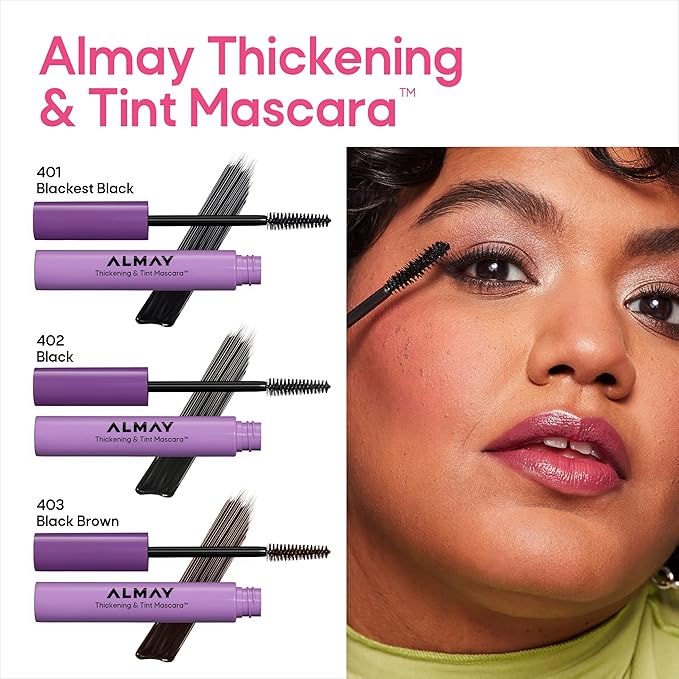 Almay Thickening & Tint Mascara, Instant Soft Full Volume, Conditions & Darkens Natural Lashes Over Time, No Flaking or Clumping, 401 Blackest Black, 0.28 fl oz