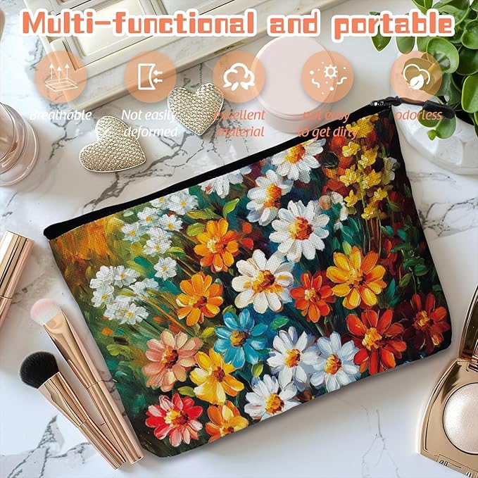 Cosmetic Bags Travel Makeup Toilet Case Waterproof Pouch for Women Girls 6.7X9.45inches - The Allure of Multicolored Wildflowers in Art