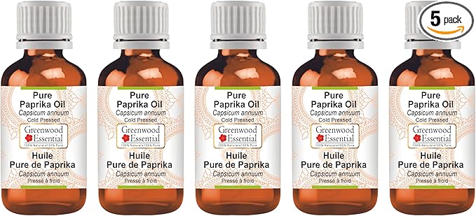 Greenwood Essential Pure Paprika Oil (Capsicum annuum) Cold Pressed (Pack of five) 100ml X 5 (16.9 oz)