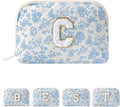 JOVAKIT Conch Alphabet Makeup Bag Cosmetic Bag for Women, Christmas Gifts for Women Girls, Blue Floral Coquette Travel Bag, Zipper Make Up Pouch Organizer Trendy Stuff (Blue Floral C)