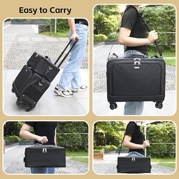 TANTO Rolling Makeup Bag, Makeup Case on Wheels Professional Makeup Artist Bags 2 in 1 Cosmetics Organizer Extra Large Cosmetology Case with 360° Swivel Wheels and Adjustable Dividers