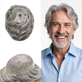 FACE MIRACLE Hair System for Men French Lace Mens Toupee Human Hair Replacement System Lace with PU Toupee for Men Male Hair Piece Wigs 6"X9" #1B80 Off Black with 80% Gray