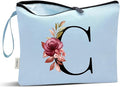 Vavabox A-Z Personalized Makeup Bag, Birthday Gifts for Women Mom, Gifts for Best Friend, Bride Bridesmaid Cosmetic bag (C, Blue)