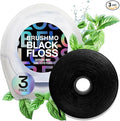 Brushmo Black Floss (BBFloss) - Expanding Floss, Gum-Friendly Soothing Mint Dental Floss, Natural Vegan Wax to Remove Plaque from Teeth, Dentist Designed PTFE & PFAS Free Oral Care, 3 Spools, 163 yd