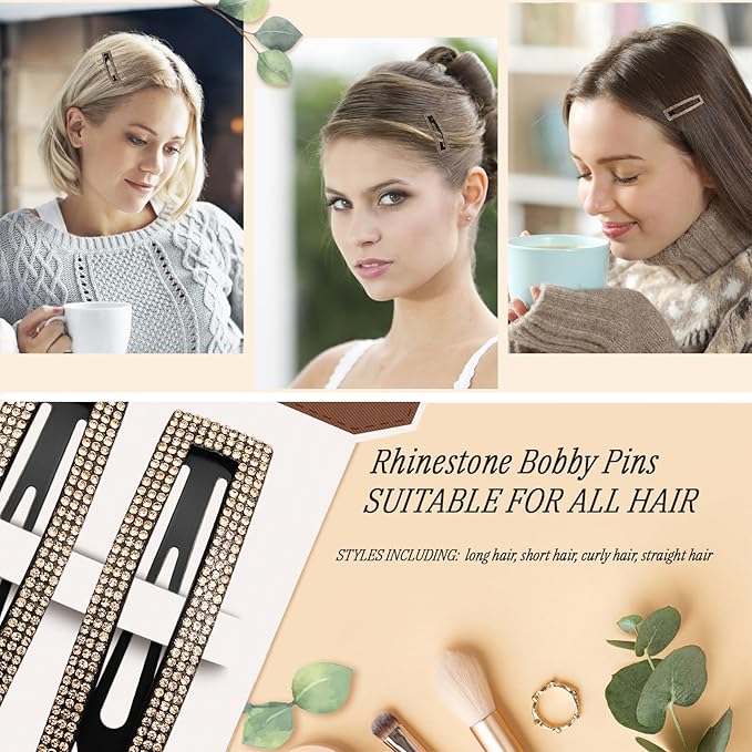 Rhinestone and Crystal Hair Clips 2-Pack, Sparkly Barrettes & Elegant Bling Accessories for Women & Girls(Set2)