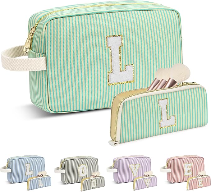 Travel Makeup Bag Christmas Gifts for Women Girl Teens, Personalized Initial Makeup Bag for Cute Teen Girls, Preppy Stuff Toiletry Bag Cosmetic Bag, Teen Girls Gift Trendy Stuff, Letter L