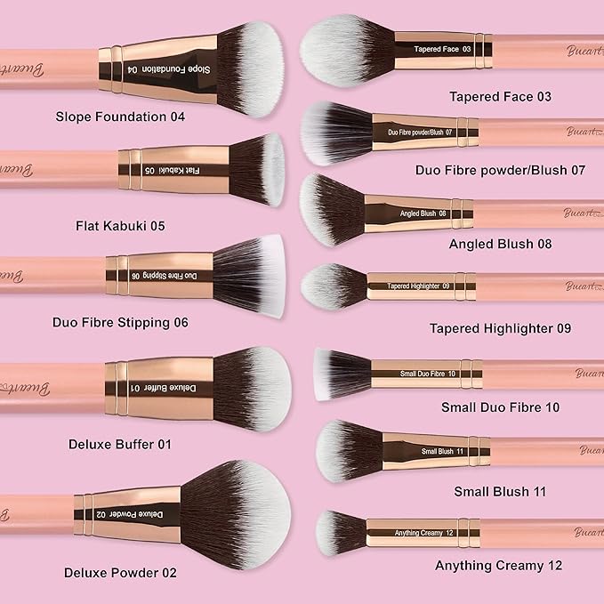 Bueart Design Labeled 30Pcs Professional Deluxe Makeup Brushes set with Extra large holder case for Foundation Face Blending Blush Concealers Eyeshadow