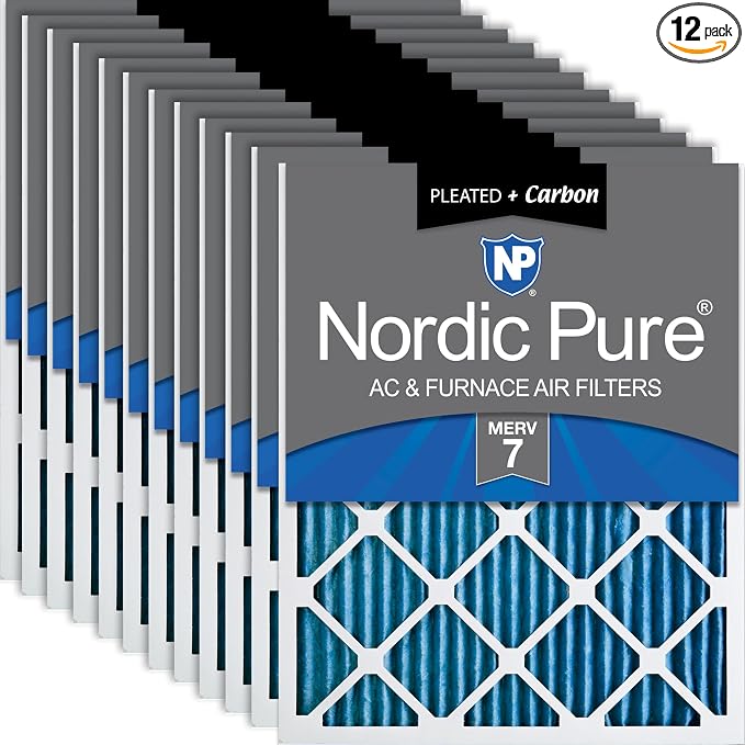 Nordic Pure 18x25x1 Pleated Air Filters MERV 7 Plus Carbon 12 Pack by NordicPure