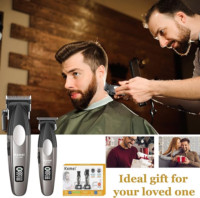 KEMEI 8536 Professional Hair Clippers for Men, Cordless Barber Clipper and Trimmers Set with LED Displays, 9000 RPM Hair Cutting Kits with Charging Bases, Mens Grooming Kit