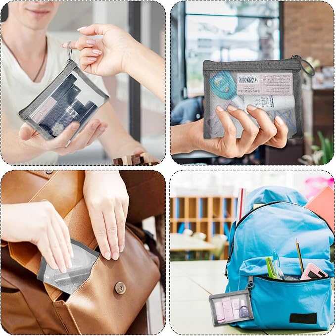 Mini Mesh Pouches (4 Pack), Small Mesh Bags with Zipper Nylon Makeup Pouches Bag Cosmetic Pouch Travel Purse Organizer Insert Diaper Inside Bag Organizers Home Organizing Size See Through Cute Gray
