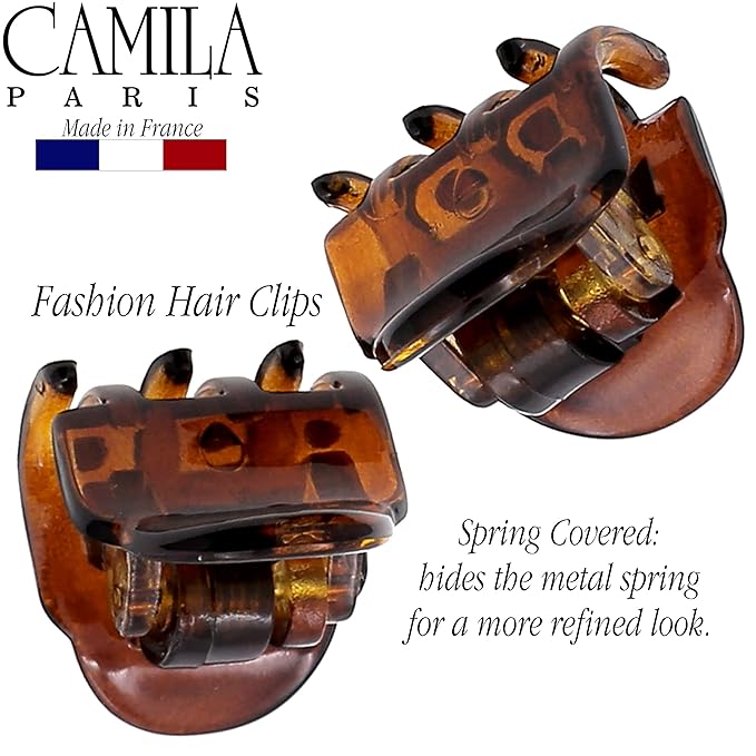 Camila Paris CP3289 French Hair Clip for Women, Set of 2 Small Tortoise Shell Girls Hair Claw Clips Fashion Durable Hair Accessories for Women, Ladies Strong Hold No Slip Grip Clamp, Made in France