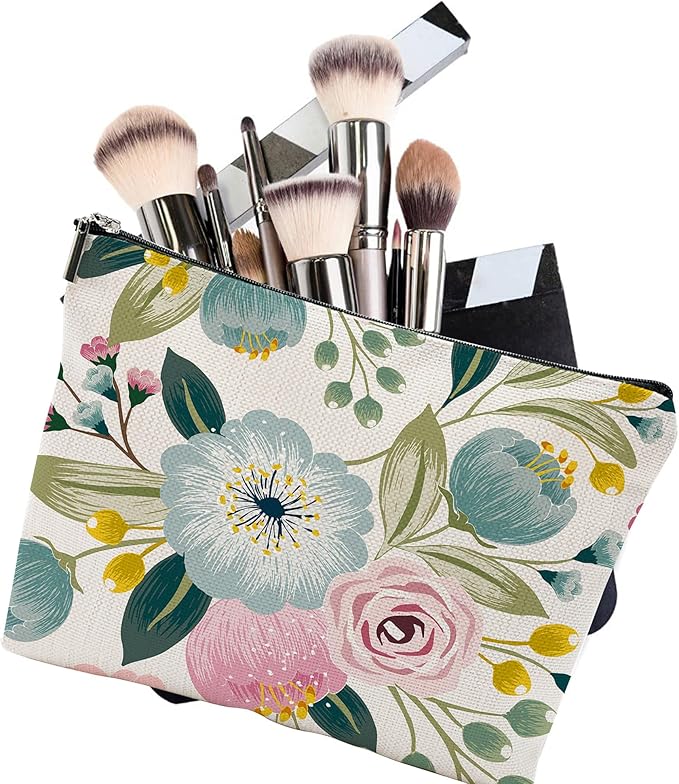 Makeup Bag Spring Flowers Cosmetic Bag Mini Portable Travel Toiletry Bag Organizer Makeup Brushes Aesthetic Accessories Waterproof Storage Bag for Women