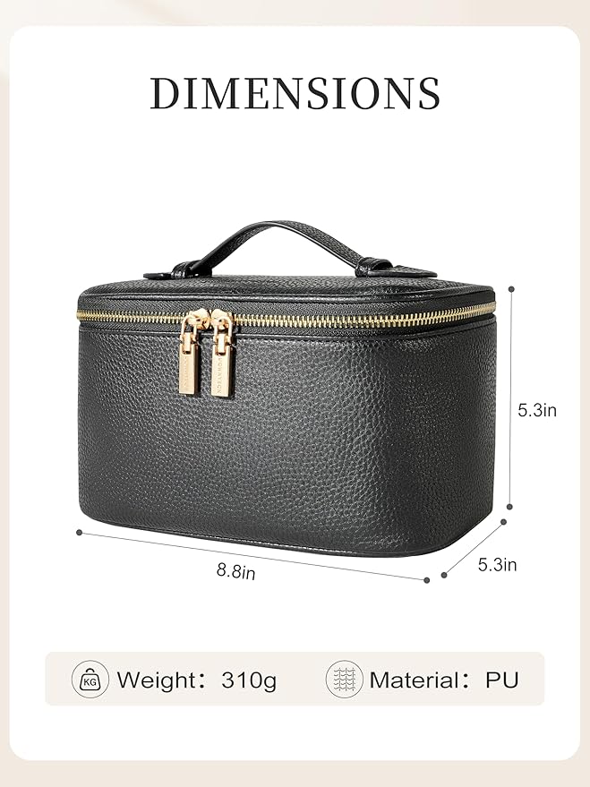 Cosmetic Bag,ROWNYEON Makeup Bag,Portable Makeup Train Case,Travel Toiletry Bag Case Organizer for Women,Black