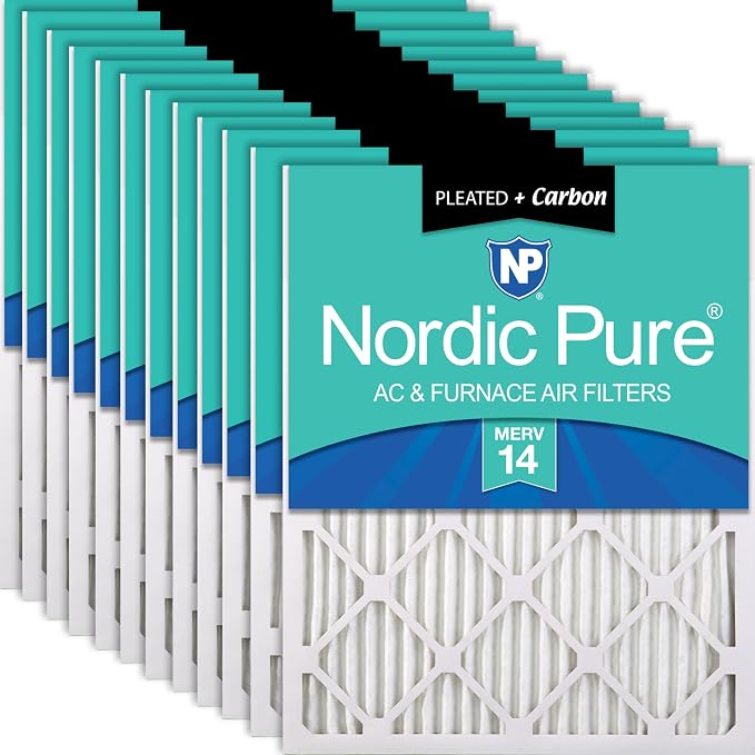Nordic Pure 12x24x1 Pleated Air Filters MERV 14 Plus Carbon 12 Pack by NordicPure
