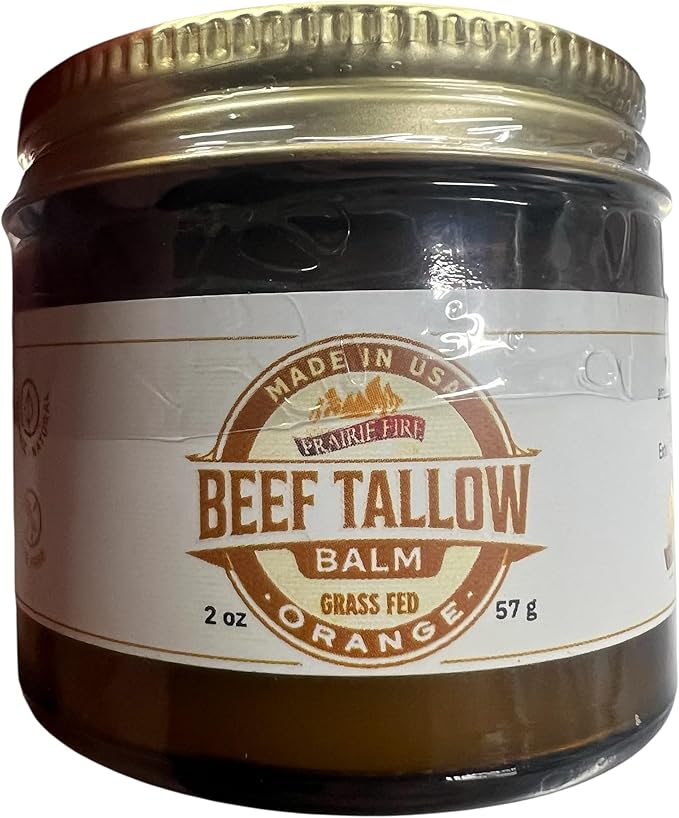Grass Fed Beef Tallow Balm - 2 oz - Grown and Made in USA - Organic Grass Fed and Finished Tallow - Moisturizing Skin Care Orange