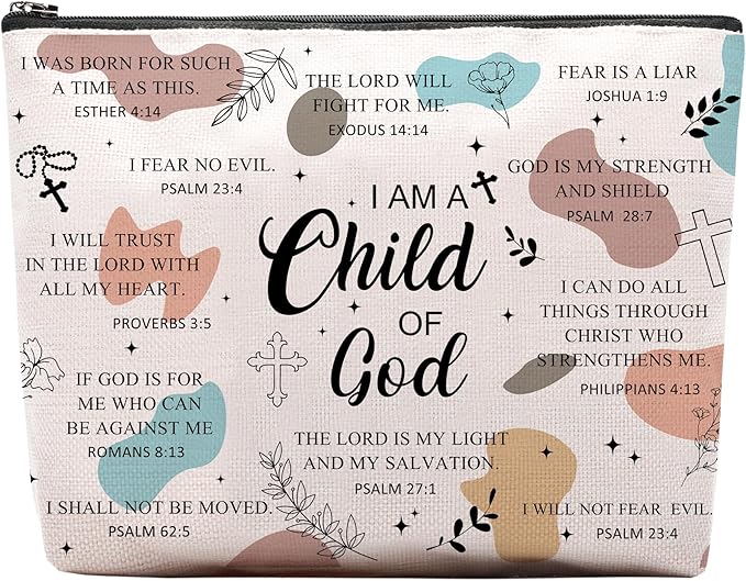 Christian Gifts for Women Makeup Bag, I am a Child of God Religious Goddaughter Gifts, First Communion Gifts, Faith Based Gifts, Baptism Bible Verses Encouraging Makeup Cosmetic Bag Pouch…
