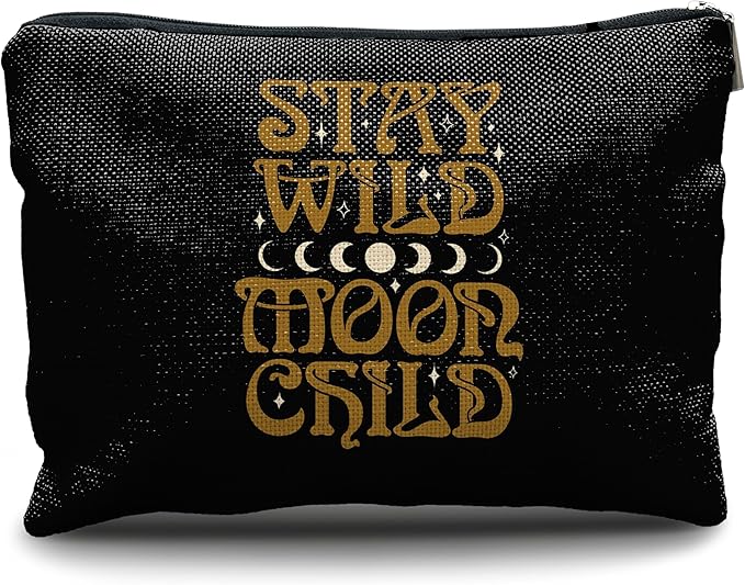 Nogrit Tarot Makeup bag,Moon Child Cosmetic Bag,Stay Wild Moon Child,Inspirational Makeup bag,Spiritual Travel Toiletry Bag,Motivational Gifts for Tarot Astrology Lovers Women