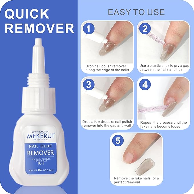 Mekerui(2 sets) New Upgrade Super Strong Nail Glue Gel and Quickly Glue Remover Set Press ons,G1 Long-lasting 30+ Days Without UV Light,R1 Dropper-type Easily Remove, Salon Professional