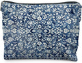 Vintage Blue Chinoiserie Floral Makeup Bag, Blue and White Flower Cosmetic Bags for Women, Retro Grandmillennial Indigo Floral Zipper Makeup Pouch