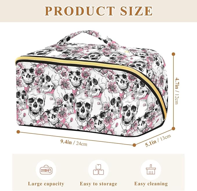 MNSRUU Makeup Organizer Bag, Travel Makeup Bags, Pink Floral Cosmetic Case, Large Capacity, Scratch Resistant, Lightweight