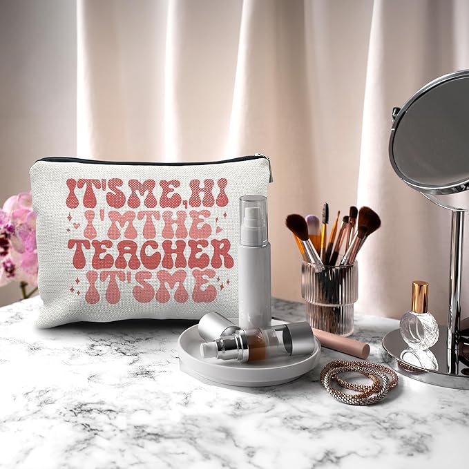 Nogrit Teacher Accessories Survival Kit Makeup Cosmetic Bag,Groovy It's Me Hi I'm the Teacher Makeup Travel Toiletry Bag,Back to School Thank You Gifts for Best Teachers Gifts