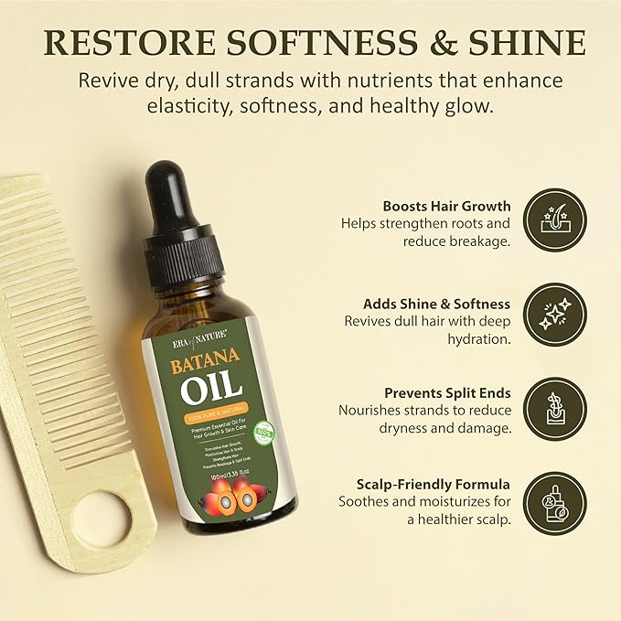 era of nature Batana Oil for Hair Growth - Dr. Sebi Approved, 100% Pure, Raw & Unrefined Oil from Honduras, Nourishes Hair & Scalp, 3.38 Oz