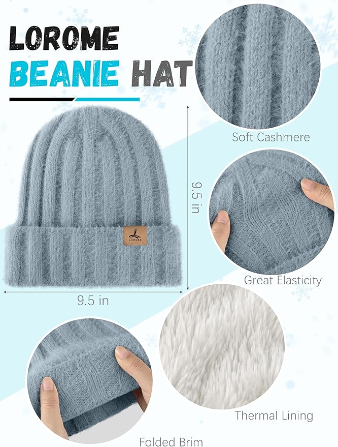 Winter Beanie Hat Scarf Gloves, Warm Fleece Knit Hat Long Scarf Neck Warmer Touch Screen Winter Gloves Set Gifts for Women
