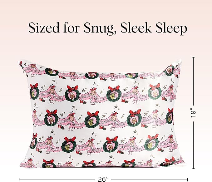 The Grinch x Kitsch Satin Pillowcase with Zipper for Hair & Skin - Softer Than Silk Pillow Cases, Smooth Cooling Pillow Cover, Wrinkle-Free, Machine Washable, Queen/Standard (19x26)- Cindy Lou