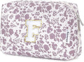 Narwey Birthday Gifts for Teen Girls Kids Women Personalized Initial Floral Makeup Bag Cute Cosmetic Trendy Stuff 6 8 10 11 12 13 14 16 18 Years Old Travel Toiletry Bag (Little Dusty Pink Flower F)