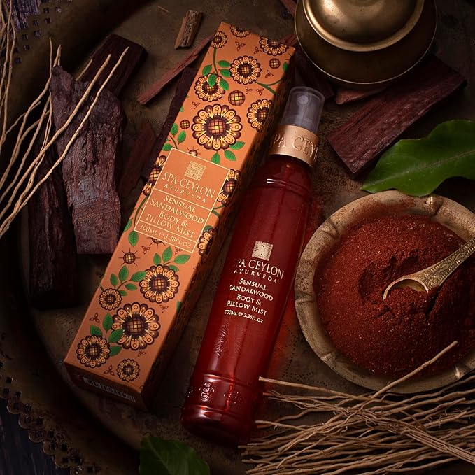 SPA CEYLON Sensual Sandalwood Body and Pillow Mist | Soothing Skin Care Spray with Organic Sandalwood, Vetiver & Witch Hazel | Vegan & Cruelty-Free for Bedtime Ritual