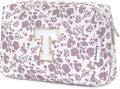 Narwey Birthday Gifts for Teen Girls Kids Women Personalized Initial Floral Makeup Bag Cute Cosmetic Trendy Stuff 6 8 10 11 12 13 14 16 18 Years Old Travel Toiletry Bag (Little Dusty Pink Flower T)