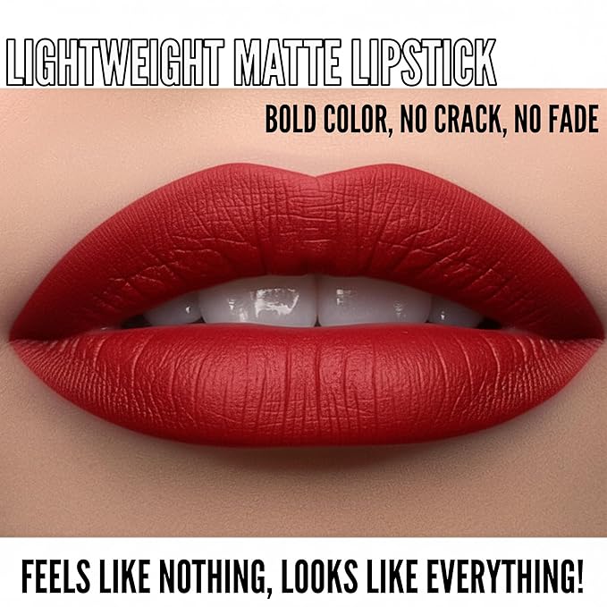 Mynena Classic Red Long Lasting Lipstick for Women Waterproof & Transfer-Proof | Hydrating with Shea Butter | Bold Pigment Matte Color Lip Stain | Talc-Free & Vegan Product that Performs | Lola