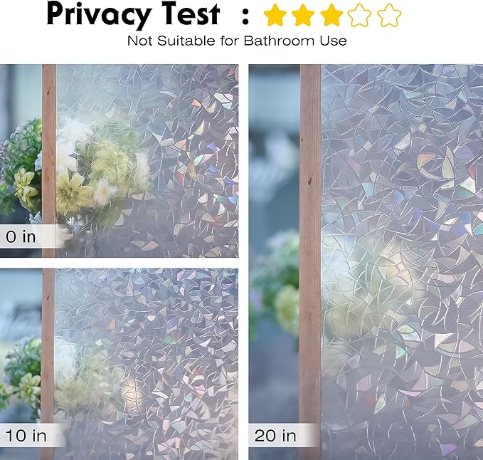 Volcanics Rainbow Window Privacy Film - Decorative Stained Glass Film, Static Window Clings, Heat Control Tinting - Grayish Silver, 35.4 x 78.7 inches