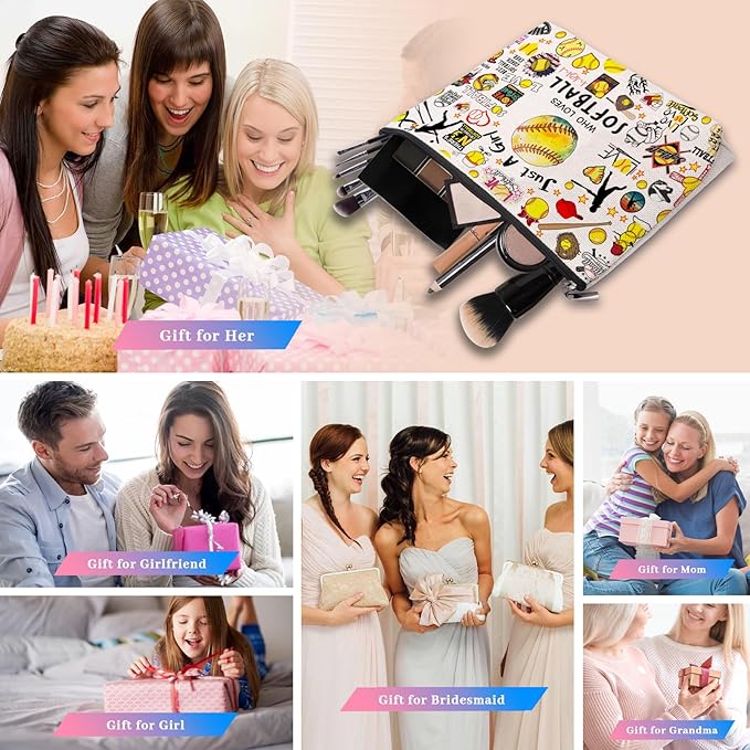 Softball Gifts: Cosmetic Bag & Travel Pouch for Women, Birthday Gifts for Softball Fans & Players, Coach Accessories