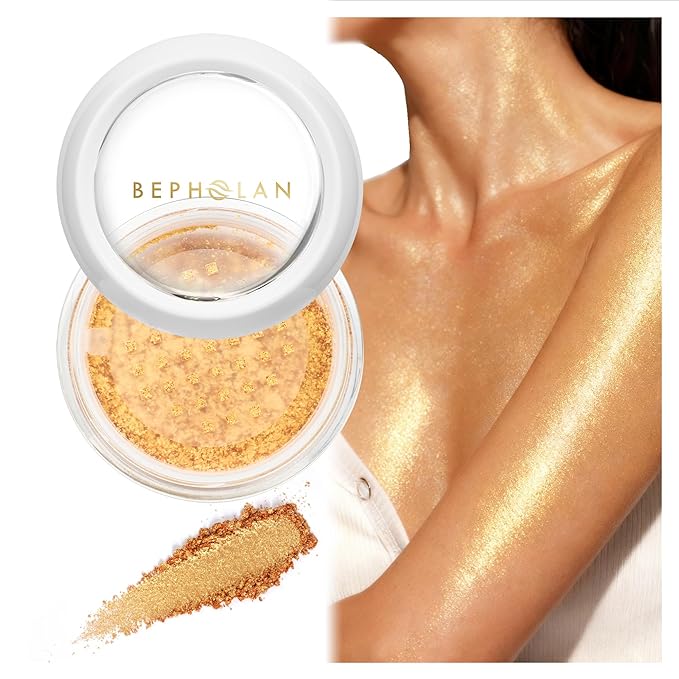 BEPHOLAN Highlighter Powder,High Gloss Glitter,Sparkling Powder Makeup for Face and Body - High-Pigment Shimmer Makeup, Long-Lasting & Buildable（Gilded Gleam）