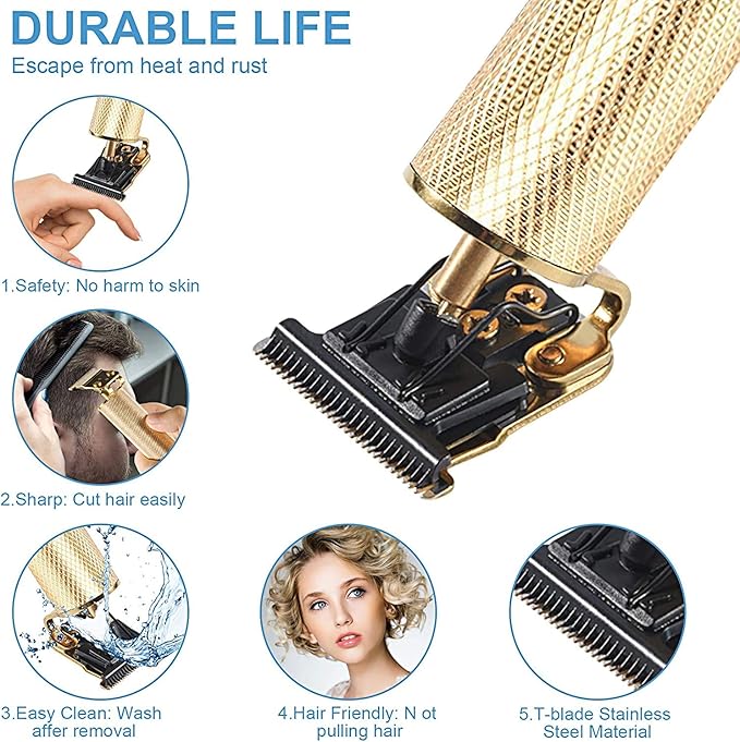 Professional Hair Clippers for Men Electric Haircut Kit Hair Trimmer Grooming Waterproof Rechargeable Close Cutting T Blade Trimmer USB Rechargeable Clippers for Hair Cutting with Guide Combs