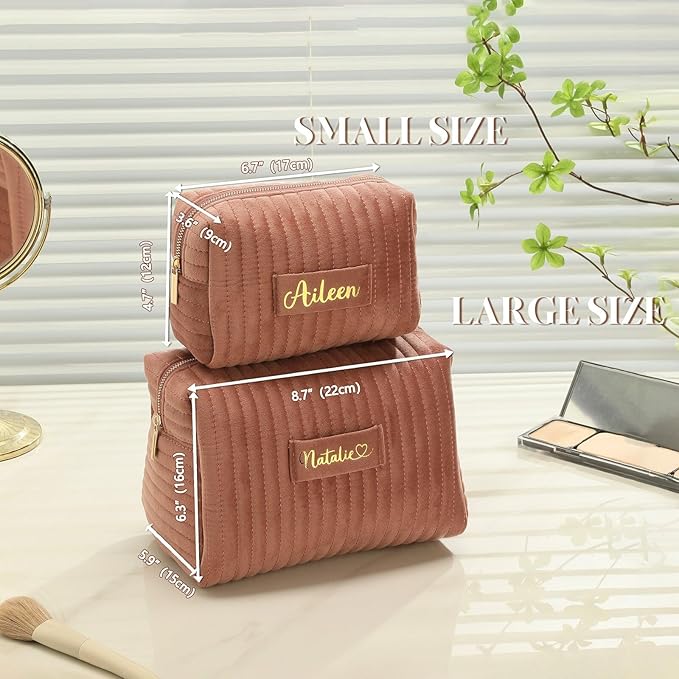 Personalized Makeup Bag, Velvet Custom Name Travel Makeup Bag with Zipper for Women Teen Girls Birthday Gifts Mothers Day Gifts for Mom