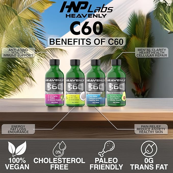 HNP Labs C60 Organic Hemp Seeds Oil - 99.99% C60, Food-Grade Supplement for Longevity & Wellness - 80mg C60 Organic Hemp Oil Boost Vitality, Anti-Aging Formula for Radiant Skin Lab-Tested for Purity