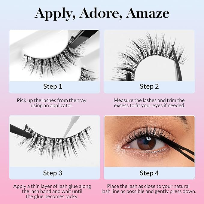 Bepholan False Eyelashes 5-13mm 7 Pairs Eyelashes Natural Look Wispy Lashes Strip Reusable Thin Clear Band & Soft Fake Lashes Easy to Apply (W08)