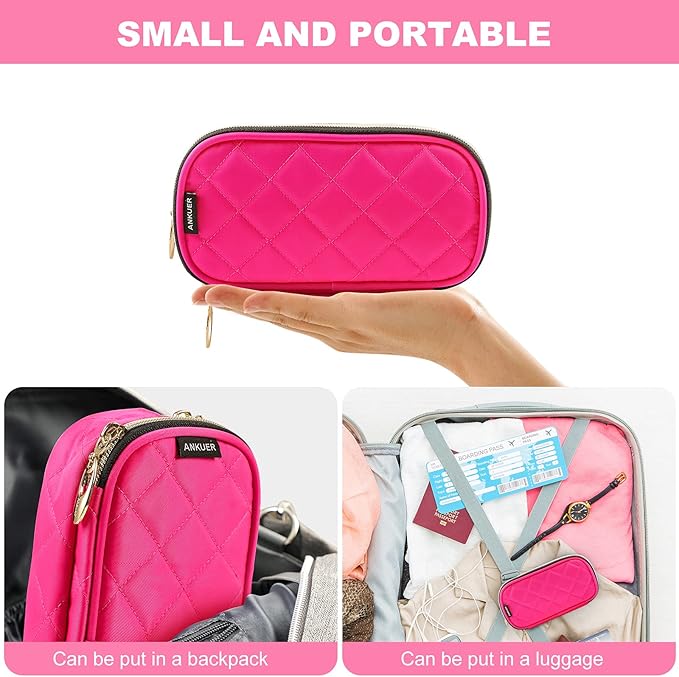 ANKUER Travel Makeup Bag for Women: Small Cosmetic Bag Organizer Cosmetic Case Pouch for Girls (Rose Red)