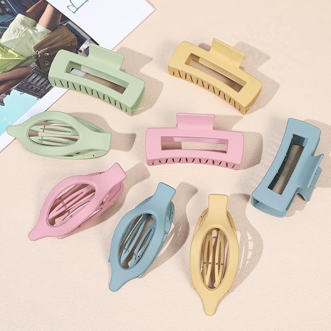 Hair Clips for Women 4.3 Inch Large Hair Claw Clips 8 pcs Square Claw Clips & Flat Hair Clips for Thick or Thin Hair French Concord Hair Barrettes Alligator Hair Accessories for Women (Colorful)