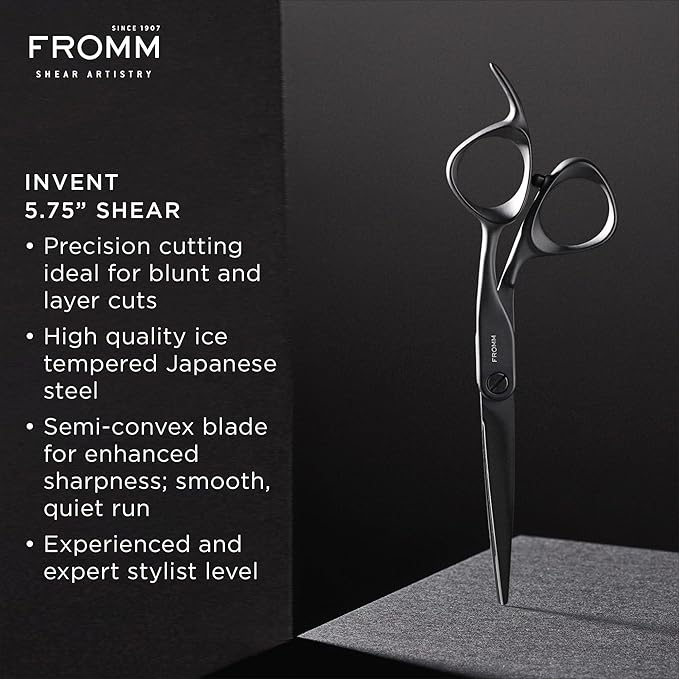 Fromm Invent 5.75" Precision Hair Cutting Shears with Semi-Convex Blade and Ergonomic Handle for Blunt and Layer Cuts