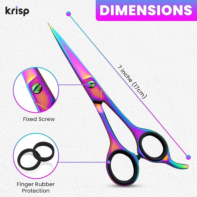 Professional Hair Cutting Scissors - Krisp Beauty Barber Scissors Stainless Steel 7” Salon Hair Scissors Razor Edge Sharp Blades Shears for Men Beard Mustache Women Kids Pets Haircut All Purpose Shear