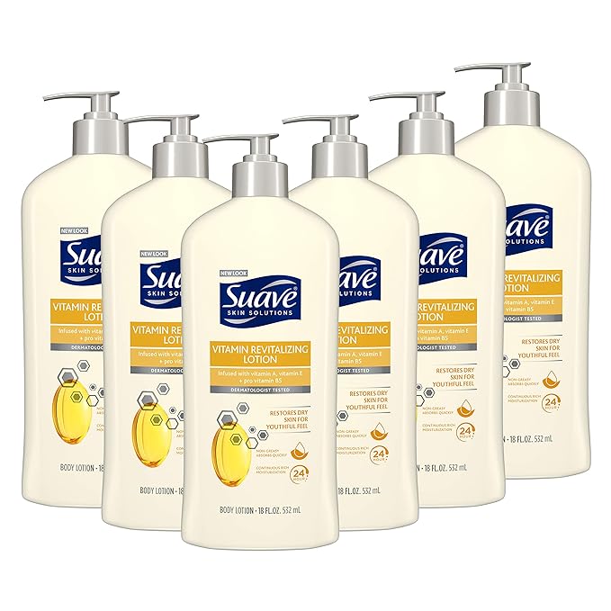 Suave Skin Solutions Body Lotion Revitalizing with Vitamin E, 18 Fl Oz (Pack of 6)