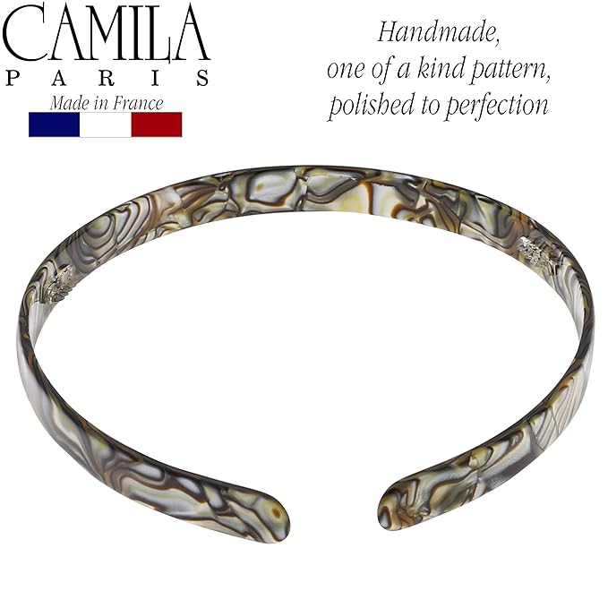 Camila Paris CP2005 French Headband for Women, Handmade Onyx, Strong Hold Grip Women's Hair Band, Ligth and Very Flexible, No Slip and Durable Styling Girls Hair Accessories, Made in France