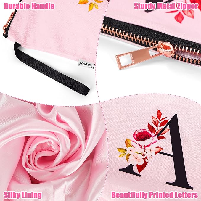 Vavabox A-Z Personalized Makeup Bag, Birthday Gifts for Women Mom, Gifts for Best Friend, Bride Bridesmaid Cosmetic bag (C, Pink)