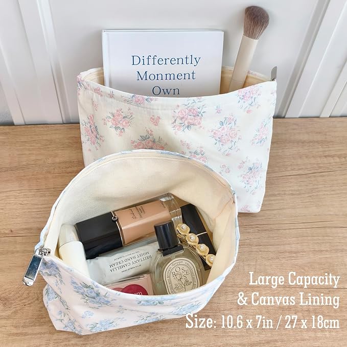 STARDW Aesthetic Floral Makeup Bag Cute Small Cosmetic Bags for Women, Travel Toiletry Bag Large Capacity Zipper Makeup Pouch, Purse Organizer Pouches