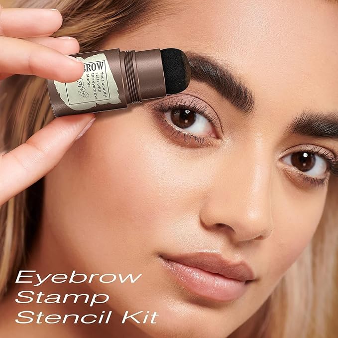 Eyebrow Stamp Stencil Kit - Eyebrow Powder with Brush Long-Lasting & Waterproof Brow Shaping Kit with 24 Reusable Thin & Thick Eyebrow Stencils for Natural Eyebrow Color (Black)